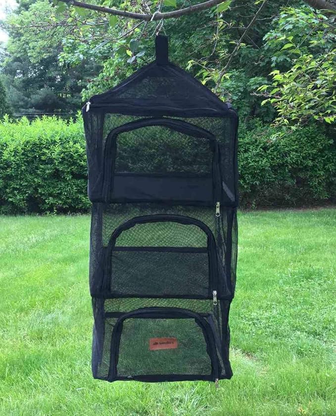 Wealers Outdoor Dry Net Storage and Food Screen 3-Tier Camping, Barbecue, Picnic Meal Protection Organizer | Faster Herb, Clothes, Dish Drying | Foldable (Hanging Dry Net)