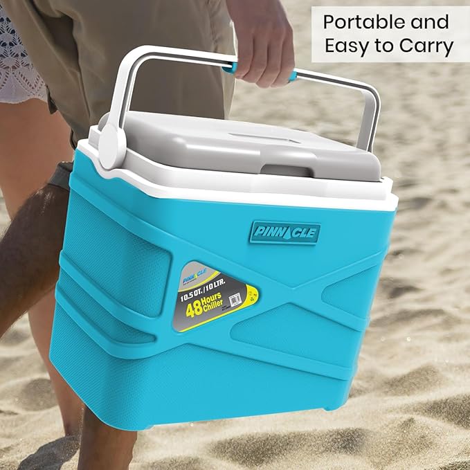 Pinnacle 10 Liter Insulated Cooler Lunch Box -Portable Camping/Picnic Hard Cooler –Coolbox Keeps Cool for 48 hrs. with Ice Retention–Heavy Duty Cooler for Beach, Grill, Travel,Tailgating,Small