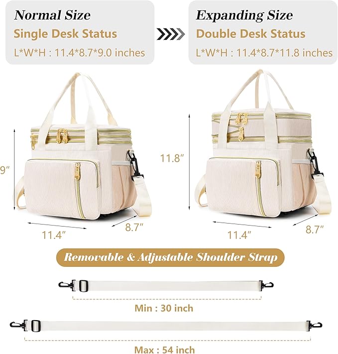 Lunch Box & Lunch Bag for Women, Large Insulated Adult Lunch Box Leakproof Lunchbox Cooler Bag for Work Picnic Beach,16L, Cream