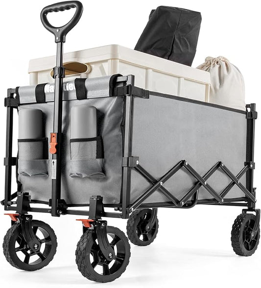 Navatiee 140L Wagon Cart Foldable, Large Capacity Collapsible Wagon with Smallest Folding Design, Utility Grocery Wagon for Camping Shopping Sports, Gray
