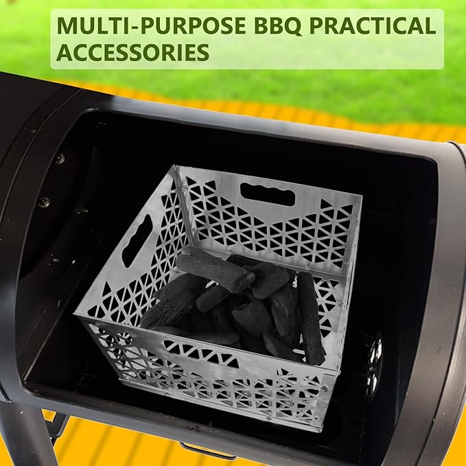 12 Inch Charcoal Firebox Basket for Oklahoma Joe Offset Smoker, Grill Accessories for Long and Efficient Smoking, 12" x 12" x 7.5 "Fire Basket for Oklahoma Joes Highland (Stainless Steel)