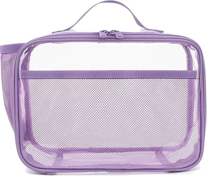 Insulated Lunch Box for School, Thermal Reusable Durable Freezable Lunch Bags for Kids Boys Girls Men Women - Small Soft Cooler Portable Lunch Tote Kit for Work Picnic Travel,Clear Purple