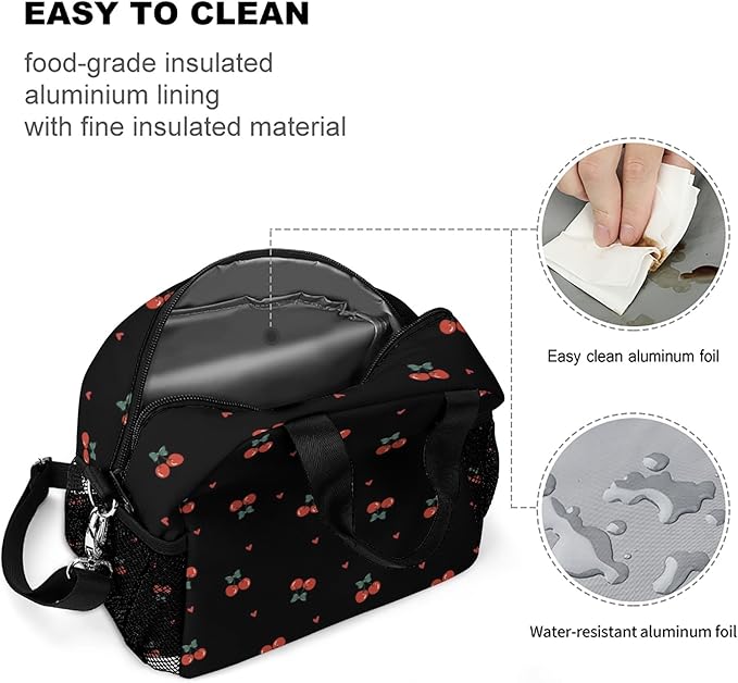 Lunch box Kids,Insulated Cat Lunch Bag Cute Small Pink Lunch Totebag Reusable Leakproof Corgi Lunch Bag With Shoulder Strap for Girls Boys Women School Work Picnic (black cherry)