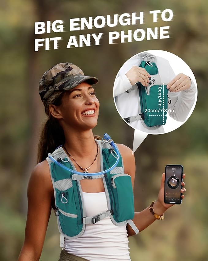 Running Vest for Women and Men, Hydration Backpack for Runners, Trail, Hiking, Biking and Walking, with Front Phone Holder, Adjustable Chest and Waist Strap