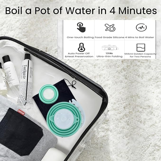 Travel Electric Kettle, Collpasible Portable Electric Kettle, Portable Tea Kettle + Paperless Travel Pour Over Coffee Maker, Collapsible Pour Over Coffee Dripper One Cup (Green)