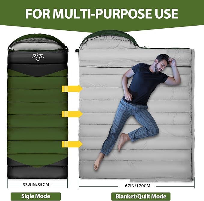 Adult Kids Sleeping Bag - All Season Warm/Cold Weather Lightweight for Camping & Hiking - Compact w/Compression Sack - Portable for Backpacking Travel Indoor - Unisex Boy Girl Man Woman