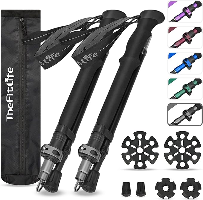 TheFitLife Collapsible Trekking Poles for Hiking – Lightweight Folding Walking Sticks for Men and Women with Extra-Long Foam Handle and Metal Flip Lock