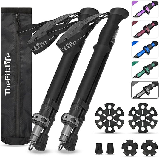 TheFitLife Collapsible Trekking Poles for Hiking – Lightweight Folding Walking Sticks for Men and Women with Extra-Long Foam Handle and Metal Flip Lock