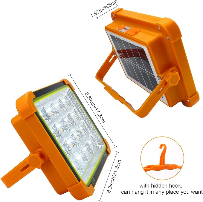 Solar Portable Camping Light with Stand, 100W 12000mAh Battery Rechargeable Light with 4 Modes, LED Cordless Flood Lights for Work, Emergency Power Failure, Car Repair