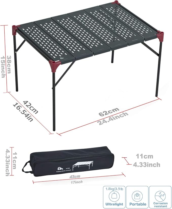 iClimb Extendable Folding Table Large Tabletop Area Ultralight Compact with Hollow Out Tabletop and Carry Bag for Camping Backpacking Beach Concert BBQ Party, Three Size (Black - XL)