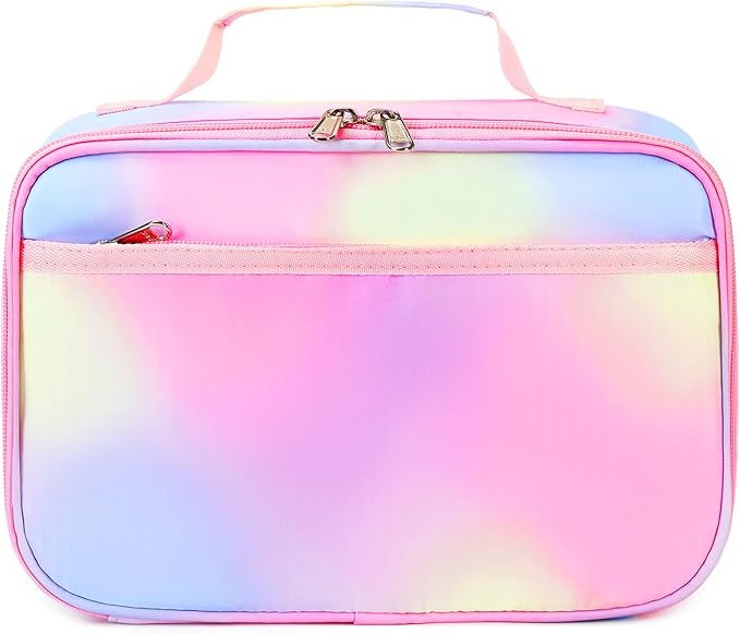 Kids Lunch Box Boys Girls Insulated Lunch Cooler Bag Reusable Lunch Tote Kit for School Travel (Y064 Rainbow)