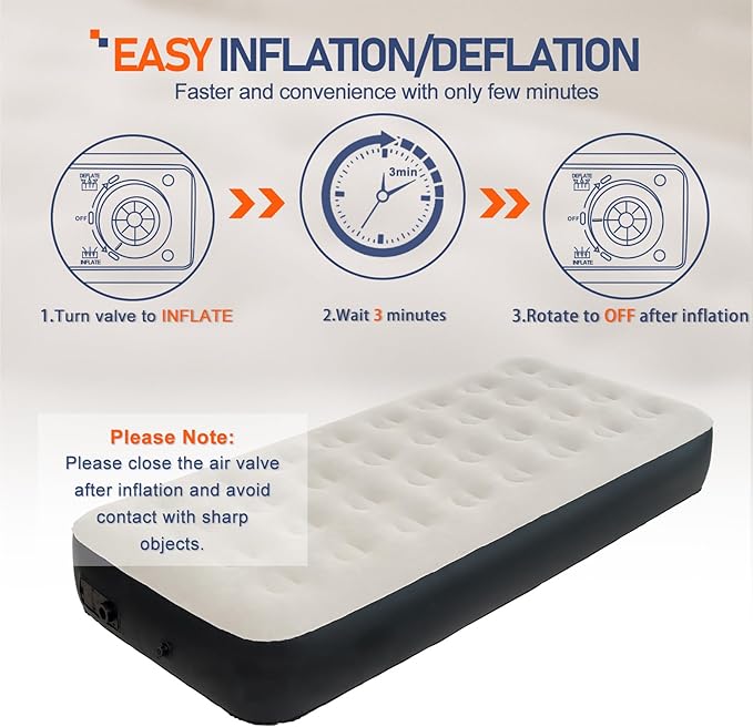 Twin Size Air Mattress with Built-in Pump, Inflatable Bed Blow Up Mattress for Camping