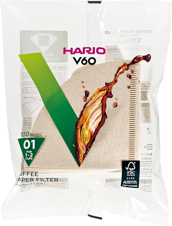 Hario V60 Paper Coffee Filter, Size 01, Natural, 100ct