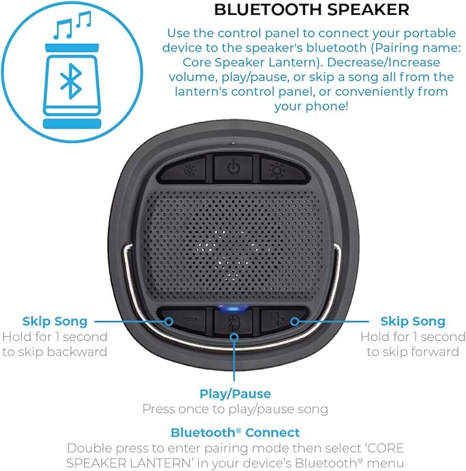 CORE 1250 Lumen Rechargeable Bluetooth Speaker Lantern with USB Output, Charges Phones