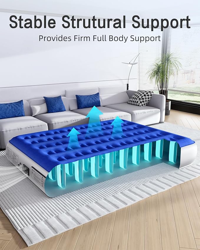Queen Air Mattress with Built in Pump Luxurious Comfort Raised Inflatable Mattress Queen Airbed Blow Up Mattress for Home and Guests 80"*60"*13" Air Bed 2 Mins Fast Inflate/Deflate 660 lbs Max