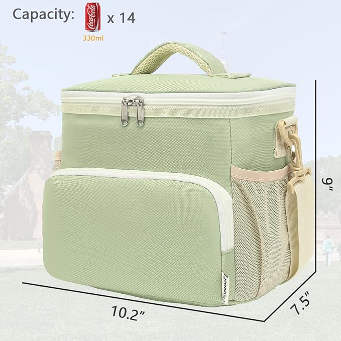Insulated Lunch Bag for Adult/Women/Men, Reusable Large Lunch Box Cooler Soft Leakproof Tote, Thermal Meal Prep Lunch Pail with Adjustable Shoulder Strap for Picnic/Travel/Office,Grass Green