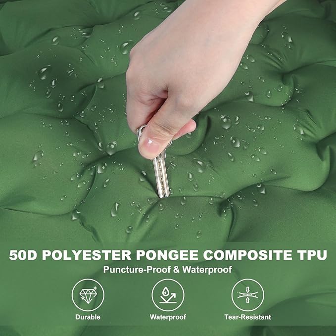 MINGPINHUIUS Camping Sleeping Pad with Pillow: Extra Thick 4.7 Inch Ultralight Self Inflating Air Mat, Connectable 50D Insulated Sleep Mattress for Backpacking, Camp, Hiking, Tent (Olive Green)