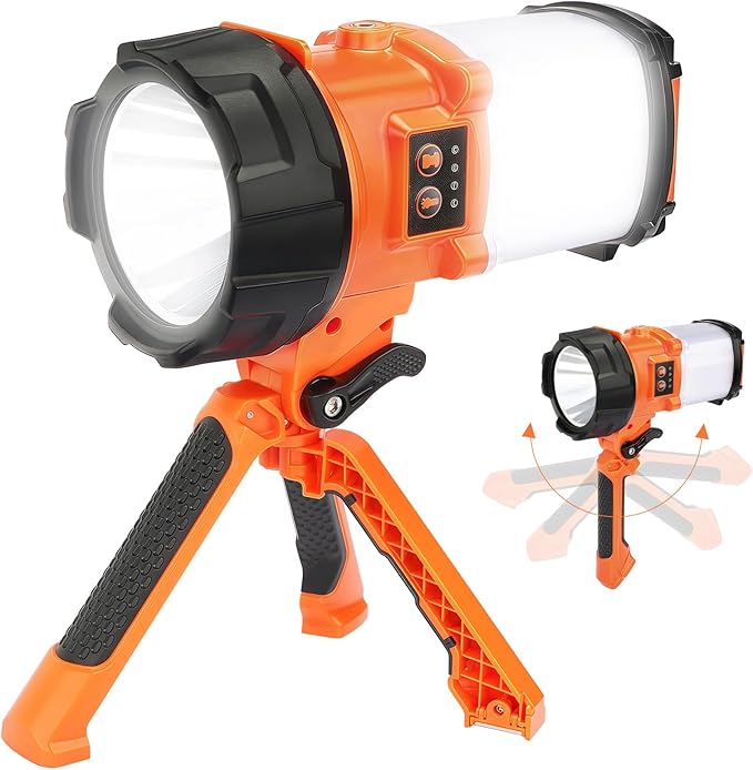 Rechargeable Camping Lantern, 6 Modes LED Flashlight Handheld Spotlight with 2000LM, 4400mAh Power Bank, IPX4 Waterproof Searchlight Work Light for Emergency Hiking Survival Kits