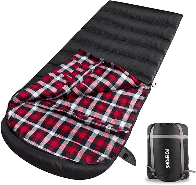 Flannel Sleeping Bag 0 Degree Cold Weather for Adults XXL Sleeping Bag 4 Season Big and Tall with Compression Sack