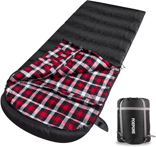 Flannel Sleeping Bag 0 Degree Cold Weather for Adults XXL Sleeping Bag 4 Season Big and Tall with Compression Sack