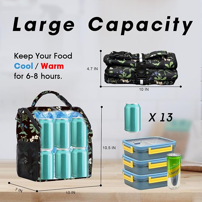 VLM Lunch Box for Women, Insulated Lunch Bag Women with Adjustable Shoulder Strap, Cute Lunch Tote Bag for Work,Picnic,Camping