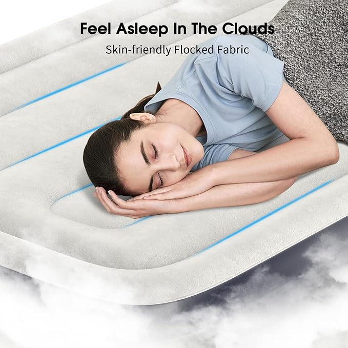 Twin Air Mattress with Built in Pump Raised,18''Inflatable Mattress of Upgraded Vertical Beams,Self Inflatable Blow Up Mattress in 3 Mins,Flocked Top Airbed with Carry Bag for Home,Camping
