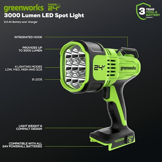 Greenworks 24V LED Spot Light Kit with 2Ah Battery and Charger