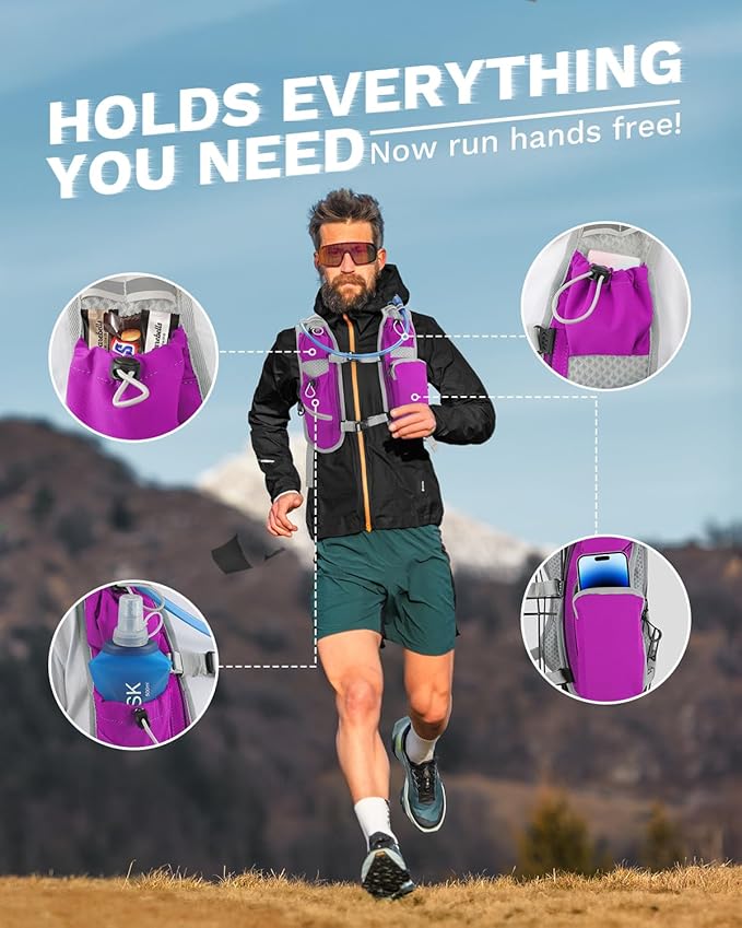 Running Vest for Women and Men, Hydration Backpack for Runners, Trail, Hiking, Biking and Walking, with Front Phone Holder, Adjustable Chest and Waist Strap