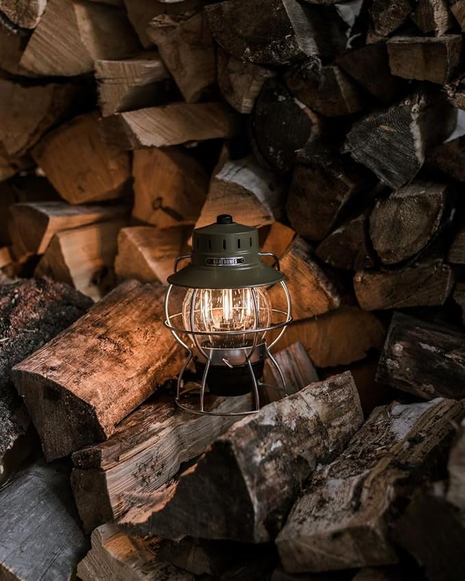 Barebones Railroad Lantern – Olive Drab, Vintage-Inspired LED Camping Lantern with Rechargeable Battery – Adjustable Brightness Outdoor Light for Camping Gear, Backyard, and Home Decor