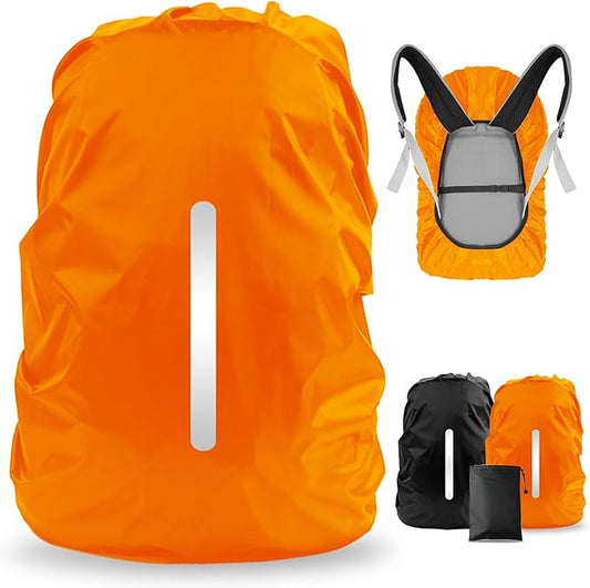 LAMA 2 Pack Waterproof Rain Cover for Backpack, Reflective Rucksack Rain Cover for Anti-dust/Anti-Theft/Bicycling/Hiking/Camping/Traveling/Outdoor Activities (1 Pcs Black + 1 Pcs Orange, L)