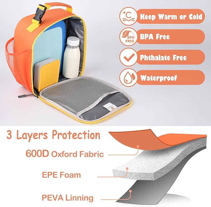 Lunch Box Kids,Premium Insulated Lunch Bag for Girls Boys,Soft Bag Mini Cooler Back to School Thermal Reusable Lunch Bag for Work School Picnic (Orange)