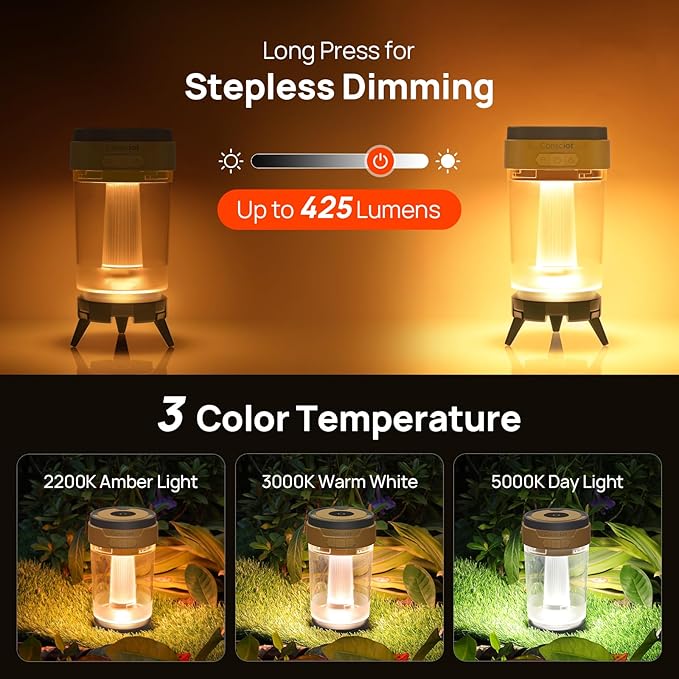 Consciot LED Camping Lantern, USB-C Rechargeable, 5 Light Modes 3 Color Temperatures 4400mAh Battery | Disassembly Free Design & Magnetic | Dimmable Flash Light & Night Light for Indoor and Outdoor