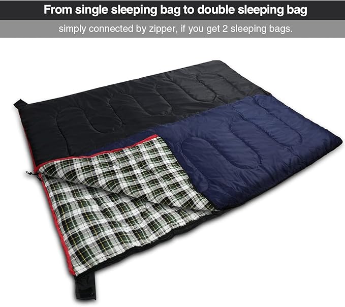 REDCAMP Cotton Flannel Sleeping Bag for Camping Backpacking, Adults Cold Weather Envelope Sleeping Bags with 2/3/4lbs Filling