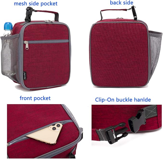 FlowFly Kids Lunch box Insulated Soft Bag Mini Cooler Back to School Thermal Meal Tote Kit for Girls, Boys, Red