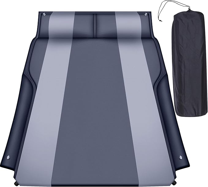 Automatic SUV air Mattress, Self Inflating Sleeping pad for car Camping or Tent Camping, Self-Inflatable Car Mattress with Inflatable Pillow Used for Minivan/SUV/Truck Back seat (Black)