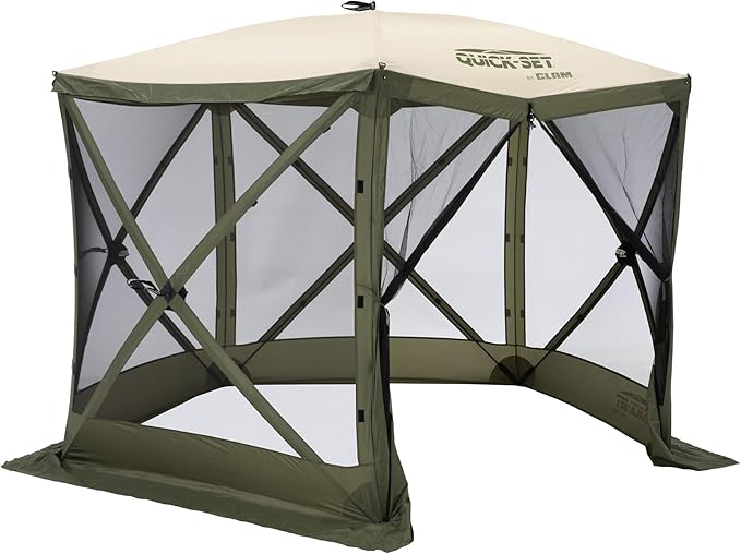 CLAM Pop Up Screen Tent, Outdoor Camping Gazebo Canopy, Venture, 9', Green/Tan
