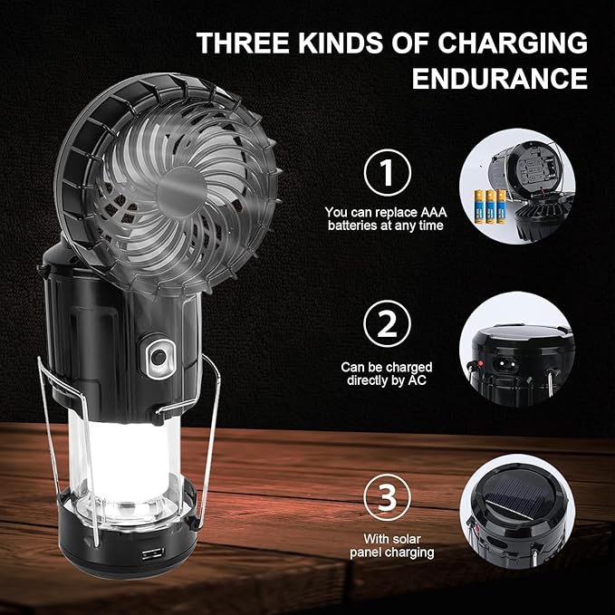Ultra-Portable Solar&Rechargeable Camping Lantern with Fan,4 in 1 LED Power Outage Light Compact Collapsible Design for Emergency Hurricanes, Hiking, Home, Outdoor ,Survival Kit Essentials Camp Gifts