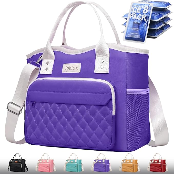 Lunch Bag Women Insulated Lunch Box for Adults - Leakproof Large Purse Lunch Tote Bags for Women with Adjustable Shoulder Strap Zipper Side Pockets for Work