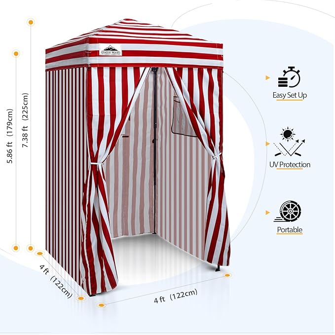EAGLE PEAK Flex Ultra Compact 4x4 Pop-up Canopy, Sun Shelter, Changing Room, Portable Privacy Canopy Cabana for Pool, Fashion Photoshoots, or Camping, 4x4 ft, Red/White