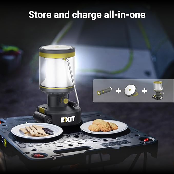 EXIT 20V 3-in-1 Rechargeable LED Lantern EX003, Portable, 800 Lumen Lantern Flashlight for Camping, Hurricane, Emergency, Hiking, Power Outages, 2.0 Ah Battery Included