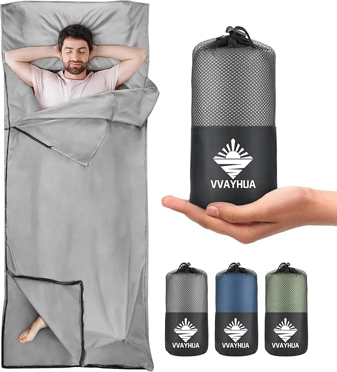 Sleeping Bag Liner, Self Tan Sleep Sack, Adult Sleep Sack, Two-Way-Zipper Expose Feet Separately, Portable Single Camping Travel Sheets for Hotel,Hostels,Business Trips