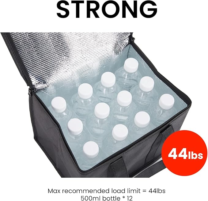 NZ home Small Insulated Cooler Bag and Food Warmer for Delivery & Grocery Shopping with Zippered Top, Black (1 Pack)