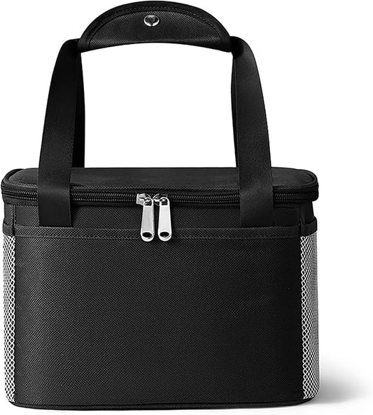 Yansanido 6L Thickened Black Reusable Insulated Lunch Bag for Women and Men Travel Picnic and Lunch Box (Small, Black)