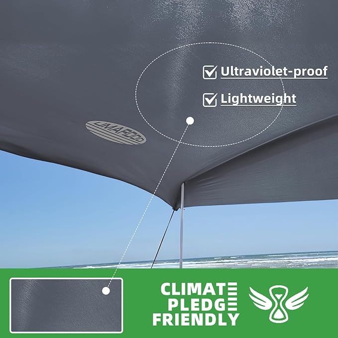 UMARDOO Family Beach Tent Canopy Sun Shade Portable, Large Compact Beach Sun Shelter Easy Setup with Packable Bag for Outdoor Travel (Grey, 10X10 FT. 4Poles)