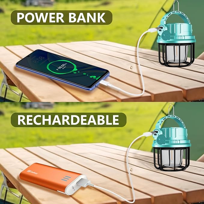 LED Camping Lantern Rechargeable, Solar Camping Lantern with USB Cable, 6 Light Modes Included with Two Light Source Modes for Hurricane, Power Outages
