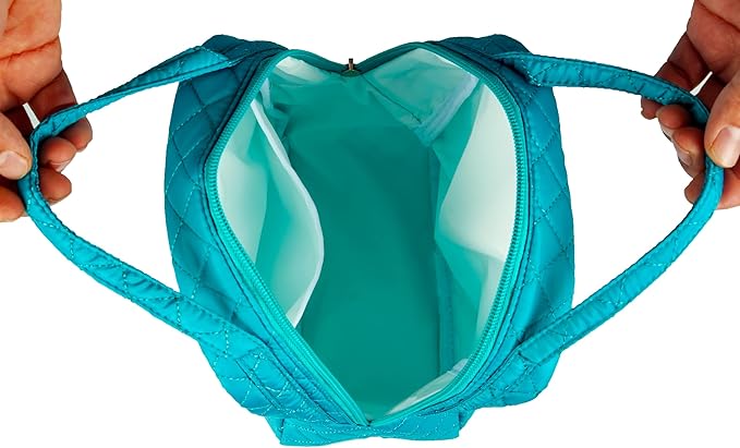 Machine Washable Women Quilted Fabric Insulated Reusable Cooler Lunch Bag Tote Adult Thermal Lunch Box Storage Bag for Ｗork (Blue)