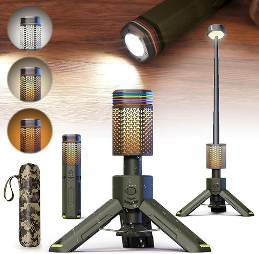 Camping-Lights-Rechargeable,Outdoor Telescopic-Collapsible-Lanterns with 2 Light Sources Mobile Lighting 10500mAh Battery Flash Light & Road Lamp for Adventure/Hiking/Camping(Military Green)