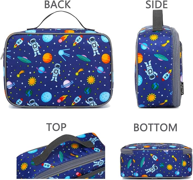 FlowFly Kids Lunch box Insulated Soft Bag Mini Cooler Back to School Thermal Meal Tote Kit for Girls, Boys, Astronaut