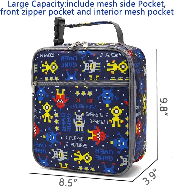 FlowFly Kids Lunch box Insulated Soft Bag Mini Cooler Back to School Thermal Meal Tote Kit for Girls, Boys, Robot