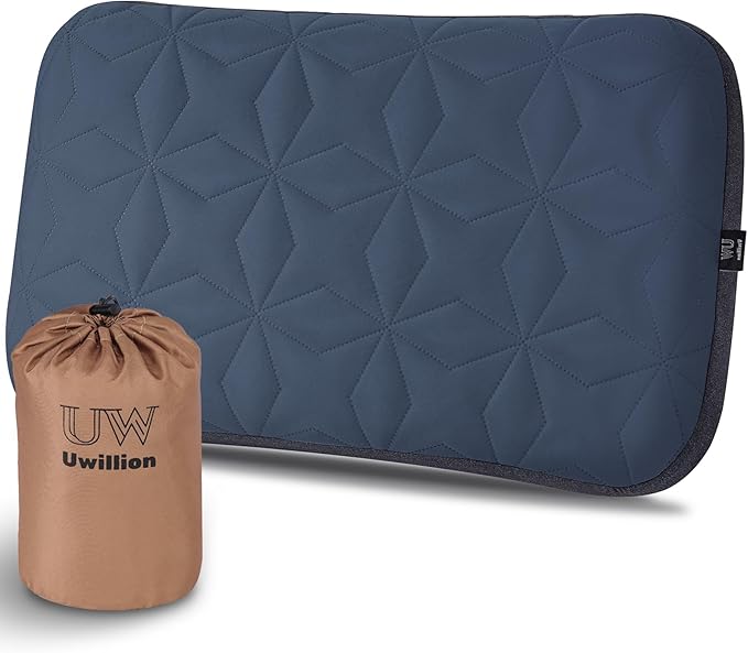 Camping Pillow with Removable Cover Large Size 24“ x 15" - Ultralight Inflatable Pillow for Camping Lightweight, Ergonomic and Washable for Camping, Hiking, and Travel Gray